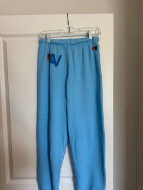 Aviator Nation Light Blue Sweatshirt with Rainbow Accent